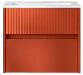 Mobile bagno con lavabo laccato opaco paprika con vetro paprika 2 cassetti per vasca centrale Niwa