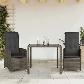Set Bistrò Da Giardino 3 Pz Con Cuscini İn Polyrattan Grigio /