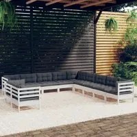 Set Divani da Giardino 11 pz con Cuscini Bianchi Legno di Pino cod mxl 44439