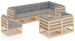 Set Divani da Giardino 8 pz con Cuscini Legno Massello di Pino