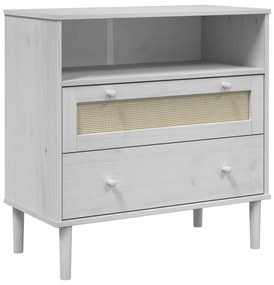 Credenza senja aspetto rattan bianco 80x40x80 cm massello pino