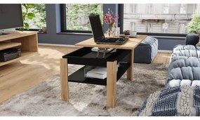 Tavolino pieghevole con piano sollevabile con mensola ADEN quercia/nero