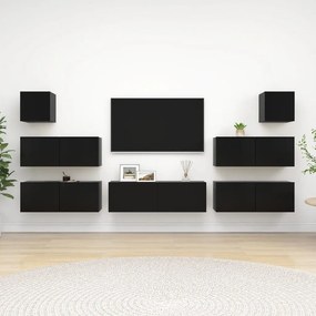 Set Di Mobili Porta Tv 7 Pz Nero İn Legno Multistrato /