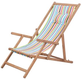 Sdraio da spiaggia pieghevole tessuto telaio legno multicolore