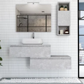 Mobile Bagno Sospeso Sfalsato 120 Cm Due Cassetti Specchio Con Illuminazione Led Esseci Arredo Bagno "Sorrento Piano"