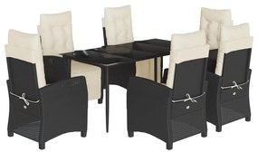 Set da pranzo da giardino 7 pz nero con cuscini in polyrattan