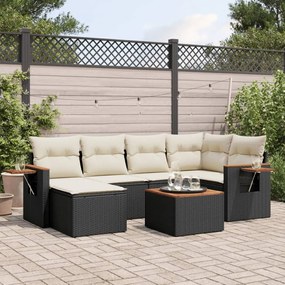 Set Divani da Giardino con Cuscini 7pz Nero Polyrattan