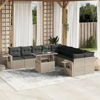 Set Divani da Giardino 11 pz con Cuscini in Polyrattan Grigio 3268172