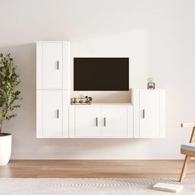 Set di Mobili Porta TV 4 pz Bianco Lucido in Legno Multistrato