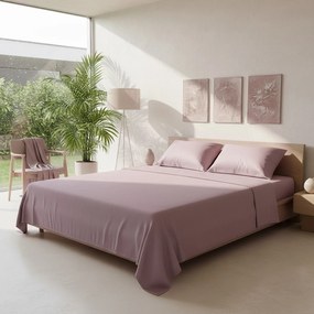 Completo letto matrimoniale cotone malva