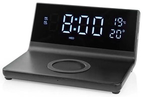 Nedis WCACQ20BK - Orologio a sveglia con display LCD e senza fili caricatore 15W/5V nero