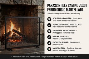 Parascintille per Camino 70x51 in Ferro Verniciato Grigio Martellato...