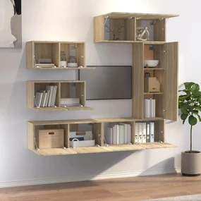 Set di mobili porta tv 6 pz rovere sonoma in legno multistrato