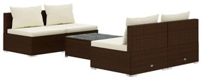 Set Divani da Giardino 5 pz con Cuscini in Polyrattan Marrone