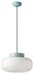 Sospensione Vintage Decò Maracana Vetro-Ceramica Bianco-Azzurro 1 Luce E27