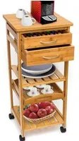 Carrello Cucina In Legno Bambu 3 Ripiani 2 Cassetti Portaposate Vassoio Ruote