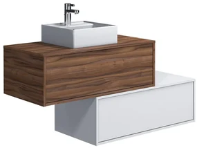 Mobile per bagno sospeso con lavabo singolo e due cassetti 94 cm Naturale scuro e Bianco - TEANA II