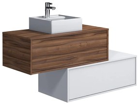 Mobile per bagno sospeso con lavabo singolo e due cassetti 94 cm Naturale scuro e Bianco - TEANA II