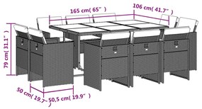 Set pranzo da giardino 11 pz con cuscini beige misto polyrattan