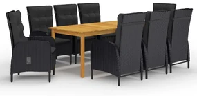 Set da pranzo da giardino 9 pz nero
