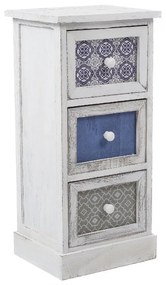 Comodino con 3 cassetti in legno bianco e blu L 29 x H 62 x P 25 cm