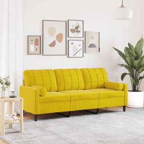 Divano A 3 Posti Con Cuscini Giallo 180 Cm İn Velluto /