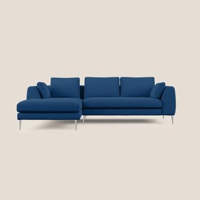 Plano divano moderno angolare con penisola in microfibra smacchiabile T11 blu 252 cm Sinistro