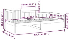 Dormeuse Grigia 90x200 cm in Legno Massello di Pino