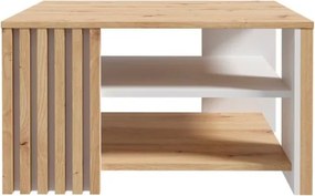 Tavolino Basso Da Salotto 80x80 Con Doghe Kave Rovere Artisan E Bianco