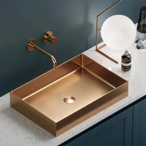 Kamalu - Lavabo appoggio rettangolare in acciaio finitura oro rosa | KSA-550GR