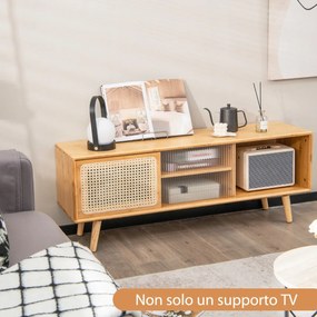 Costway Mobili in bambù per TV fino a 55 pollici per il soggiorno, Centro di intrattenimento con ante scorrevoli in rattan