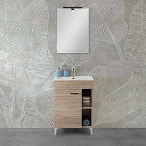 Mobile bagno a terra 60 cm rovere tropea con 1 anta lavabo e specchio Martha