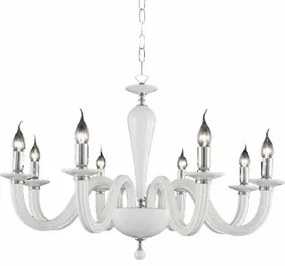 Lampada a sospensione D82 cm RAVEL 8 luci in vetro lavorato a mano BIANCO