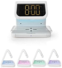 Nedis WCACQ10W1WT - LED RGB Orologio a sveglia con caricatore wireless LED/10W/5V bianco