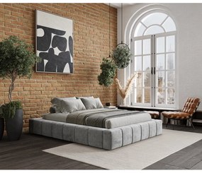 Letto matrimoniale imbottito grigio chiaro con spazio contenitivo e rete 160x200 cm Aruba L - Maison de Rêve