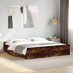 Giroletto con cassetti rovere fumo 200x200 cm legno multistrato