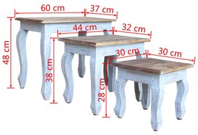Set Tavolini a Incastro 3 pz in Legno Massello di Recupero