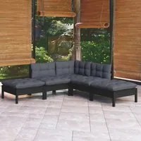 Set Divani da Giardino 5 pz con Cuscini Neri Massello di Pino cod mxl 42084