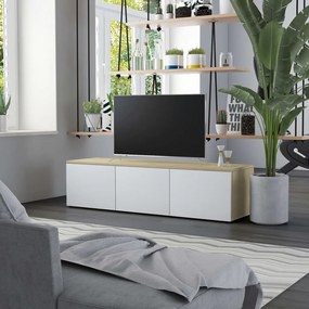 Mobile tv bianco e rovere sonoma 120x34x30 cm legno multistrato