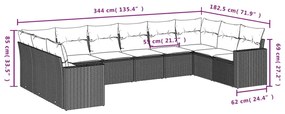 Set Divano da Giardino 10 pz con Cuscini Grigio in Polyrattan