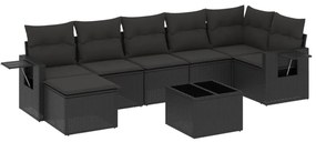 Set divani da giardino con cuscini 8 pz nero in polyrattan