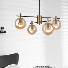 Lampadario a sospensione con supporto rigido LILOU 4xE14/5W/230V oro/nero/fumé beige