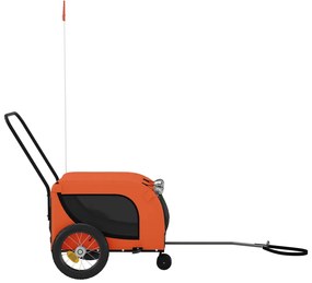 Rimorchio da bici per animali arancione e nero oxford e ferro