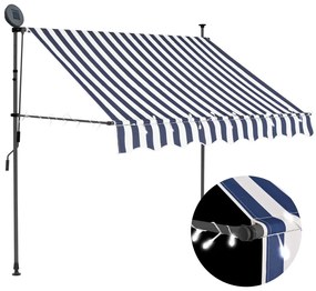 Tenda da Sole Retrattile Manuale con LED 150 cm Blu e Bianca
