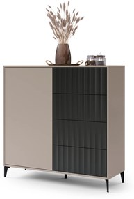 Comò RIMINI K-123S Beige Taupe/Nero Opaco - MODERNO MOBILE CON CASSETTI E ANTE SCANALATE