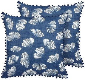 Set di 2 cuscini tessuto blu scuro e bianco 45 x 45 cm DANDELION Beliani
