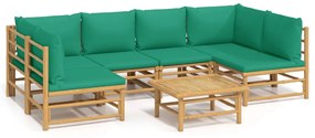 Set salotto da giardino 7pz con cuscini verdi bambù