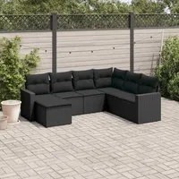 Set Divani da Giardino con Cuscini 7pz Nero Polyrattan 3251632