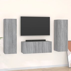 Set Mobili Porta Tv 3 Pz Grigio Sonoma İn Legno Multistrato /