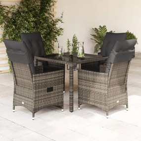 Set Da Pranzo Da Giardino 5 Pz Con Cuscini İn Polyrattan Grigio /